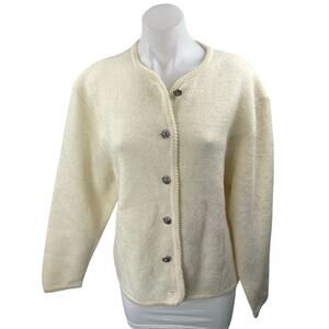 Vintage Tally-Ho Cream 100% Wool Long Sleeve Button Down Cardigan Sweater M